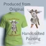 Baby Goat Tee - Easily Make you Smile & Seek Peace Lime colored Haloed Tee shown with the original watercolor painting