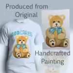 Bear Hug Tee The Grateful Embrace of God's Love Light Blue Colored Haloed Tee Shown With The Original Watercolor Painting
