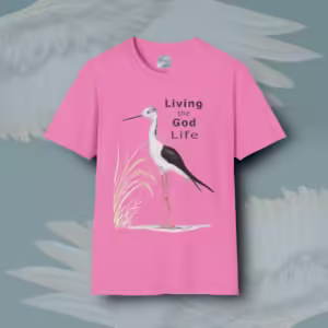 Beautiful Crane Tee Living the Fantastic God Life Azalea colored Haloed Tee Framed By Angels Fly Here