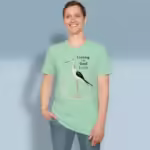 Beautiful Crane Tee Living the Fantastic God Life Mint Green colored Haloed Tee happy male customer wearing the tee shirt
