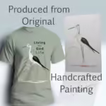 Beautiful Crane Tee Living the Fantastic God Life Sage colored Haloed Tee shown with the original watercolor painting