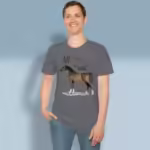 Beautiful Horse Tee Eye-Opening Scripture Art Hand Painted Arabian Graphite Heather colored Haloed Tee happy male customer wearing the tee shirt