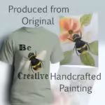 Bee Creative Tee New Fantastic Wings of Invention Sage Colored Haloed Tee Shown with the original watercolor painting
