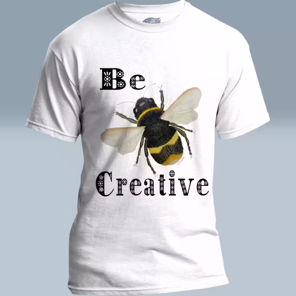 Bee Creative Tee New Fantastic Wings of Invention White Colored Haloed Tee