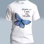 Blue Butterfly Tee Jesus the Beautiful Truth White Colored Haloed Tee