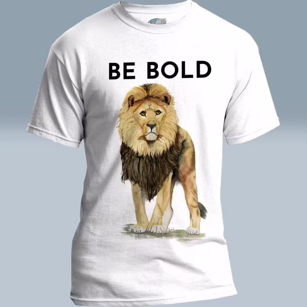 Bold Beautiful Lion Tee Daring, Fearless, Inspiration from Proverbs White Colored Haloed T-Shirt