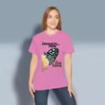 Butterfly Blossom Tee All Things Made Remarkably New Carolina Azalea Colored Haloed Tee Happy Female Customer wearing the Tee Shirt