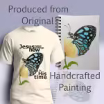 Butterfly Blossom Tee All Things Made Remarkably New Carolina Natural Colored Haloed Tee Show with the original watercolor painting