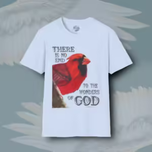 Cardinal of Wonder Tee Beautiful Red Cardinal & Epic Inspiration Light Blue Colored Haloed Tee Framed By Angels Fly Here
