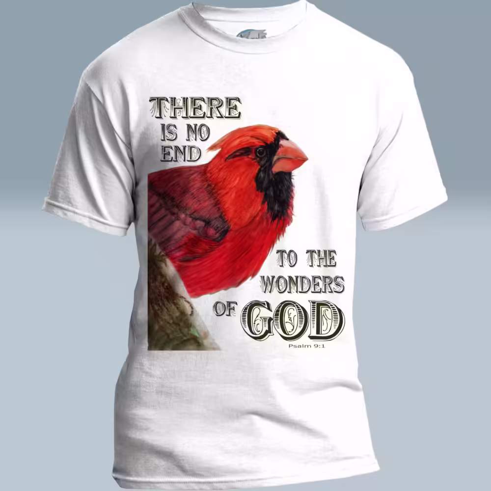 Cardinal of Wonder Tee Beautiful Red Cardinal & Epic Inspiration White Colored Haloed Tee