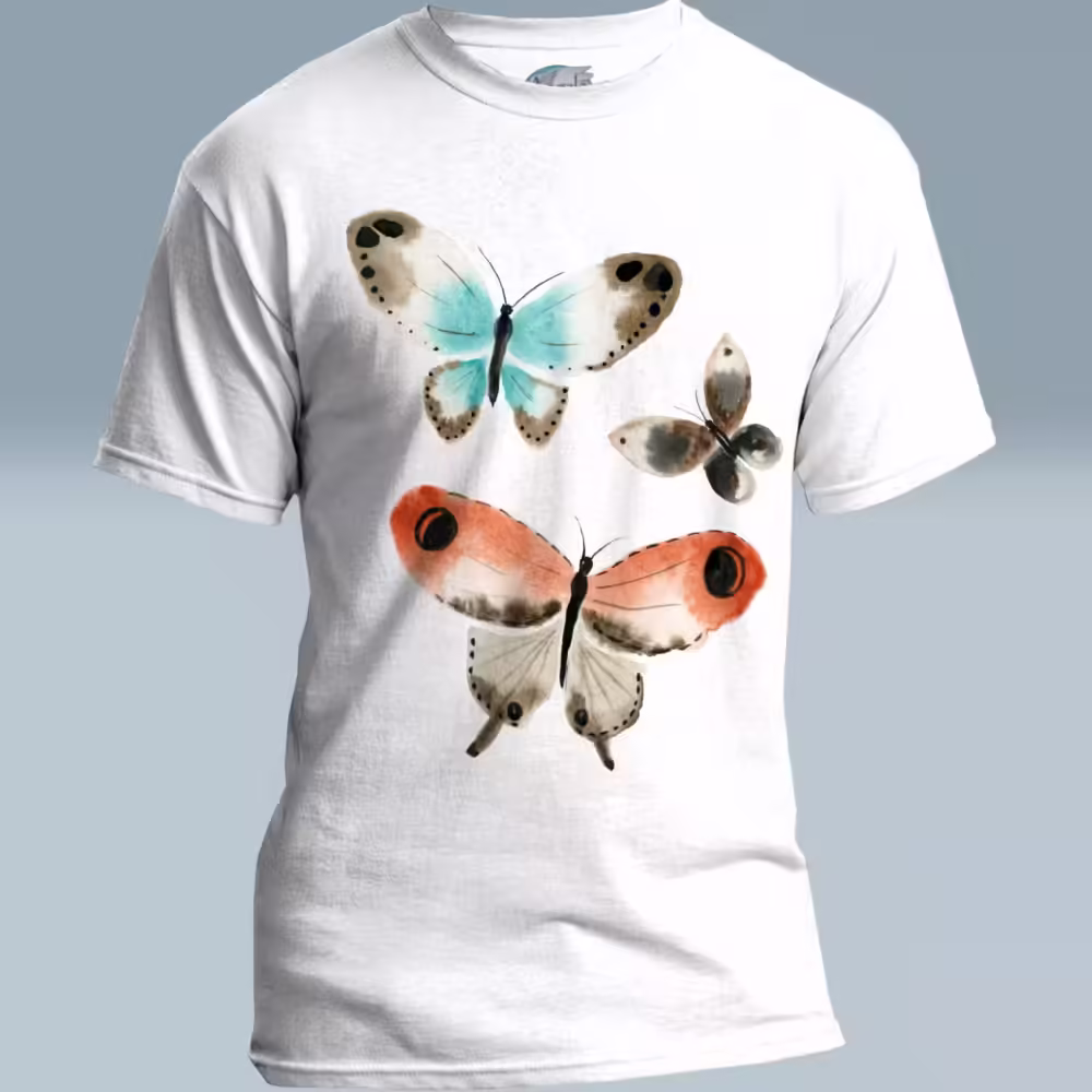 Colorful Butterflies Tee Beautiful Eye-opening Watercolor Art White Colored Haloed Tee