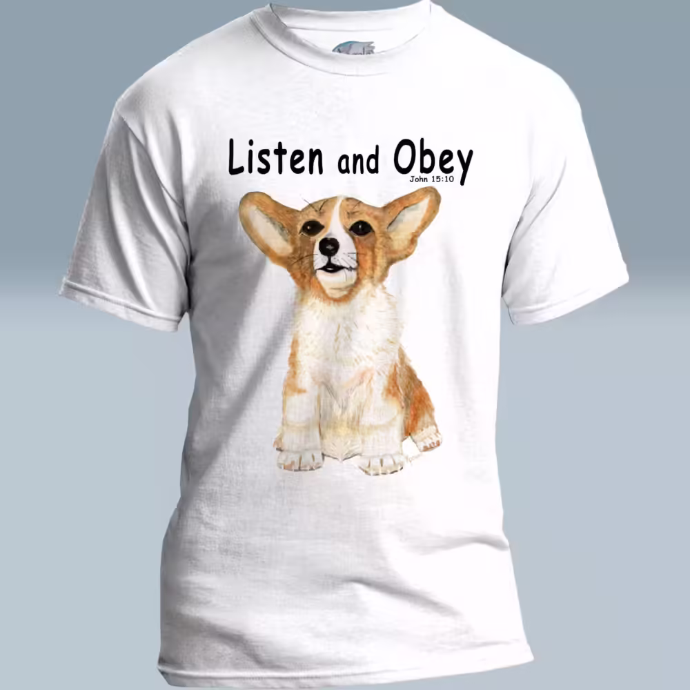 Corgi Love Tee The Best Lessons in Obedience White Colored Haloed Tee