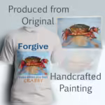 Crabby Forgiveness Tee Beautiful Ocean Shoreline Epic Art Ice Grey Colored Haloed Tee Shown With the original watercolor painting
