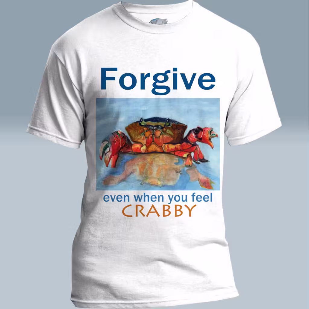 Crabby Forgiveness Tee Beautiful Ocean Shoreline Epic Art White Colored Haloed Tee