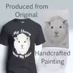 Devoted Sheep Tee The Beautiful Divine Calling Dark Heather Grey Colored Haloed Tee Shown with the original watercolor painting