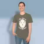 Devoted Sheep Tee The Beautiful Divine Calling Heather Military Green Colored Haloed Tee Happy male customer wearing the tee shirt