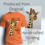 Divine Perspective Giraffe Tee Under His Ways Heather Orange Colored Haloed T-Shirt shown with the original watercolor painting