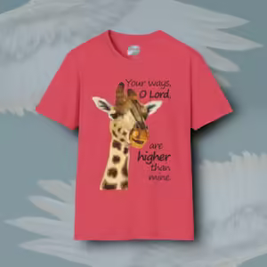 Divine Perspective Giraffe Tee Under His Ways Heather Red Colored Haloed T-Shirt Framed By Angels Fly Here