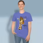 Divine Perspective Giraffe Tee Under His Ways Heather Royal Colored Haloed T-Shirt happy male customer wearing the tee shirt