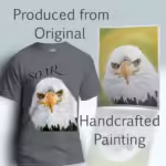 Eagle Majesty Tee Beautiful, Inspiration to Send You Soaring Graphite Heather Colored Haloed Tee shown with the original watercolor painting