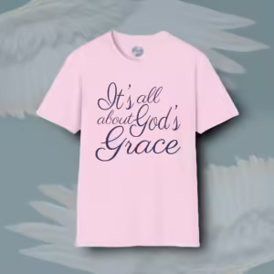 Elegant Grace Tee Beautiful Scripted Faith Light Pink Colored Haloed Tee Framed By Angels Fly Here