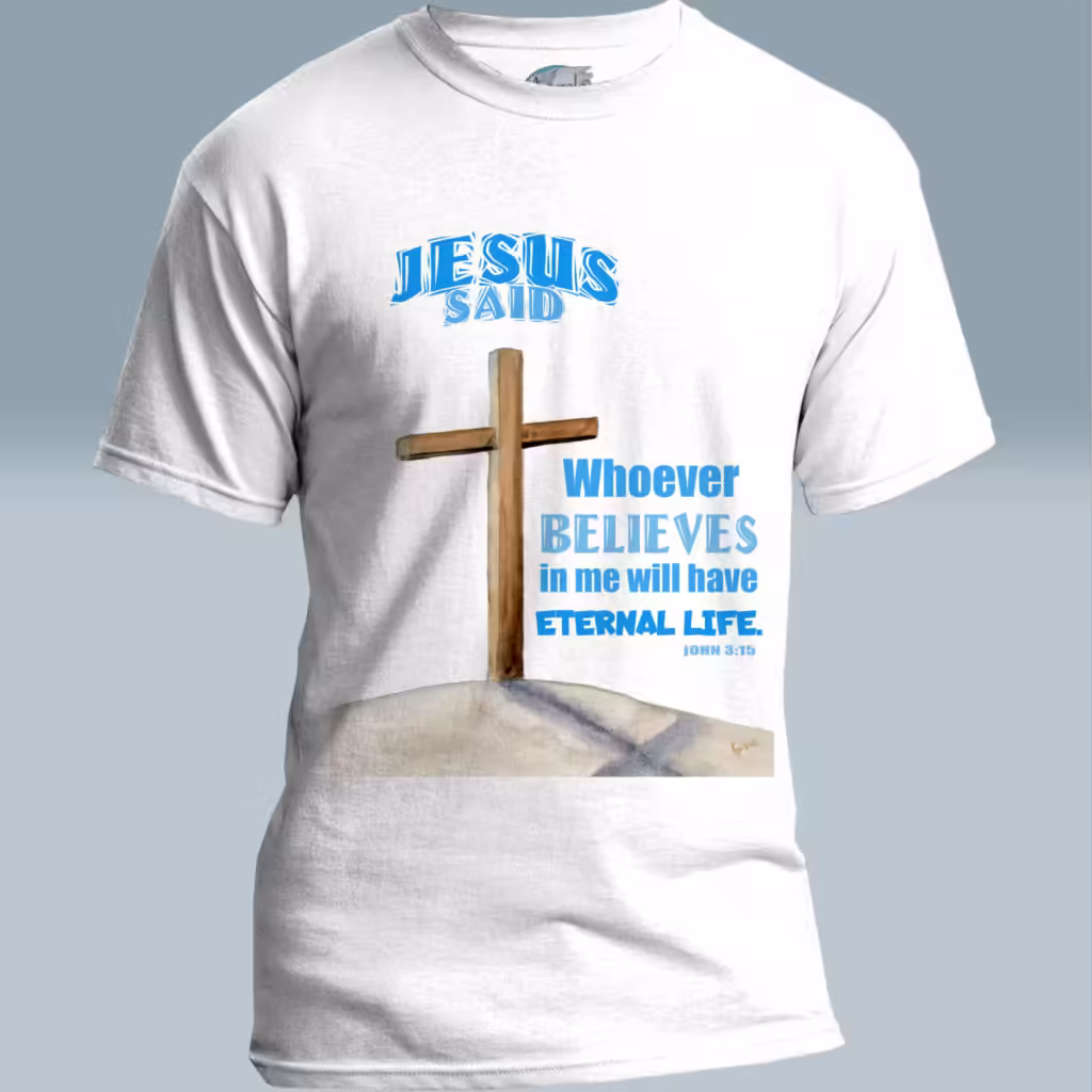 Eternal Life Tee Wondrous, Amazing Cross on a Hill White Colored Haloed Tee