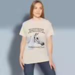 Faithful Rider Tee Stunning, Beautiful, White Horse Revelation Natural Colored Haloed Tee happy female customer wearing the tee shirt