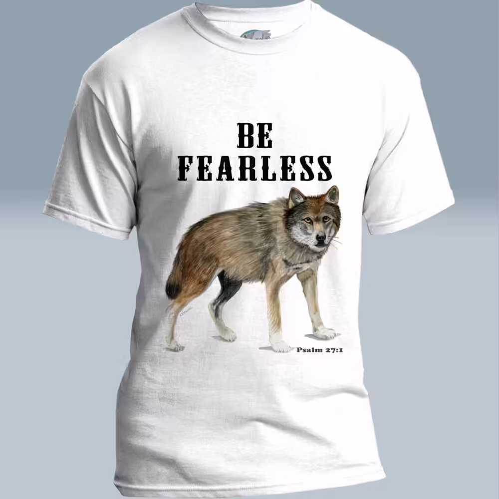 Fearless Faith Tee New Fantastic Wolf Watercolor Art White Colored Haloed Tee