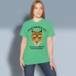 Fearless Tiger Tee The Powerful and Beautiful Protector Heather Irish Green Haloed T-Shirt happy female customer wearing the tee shirt