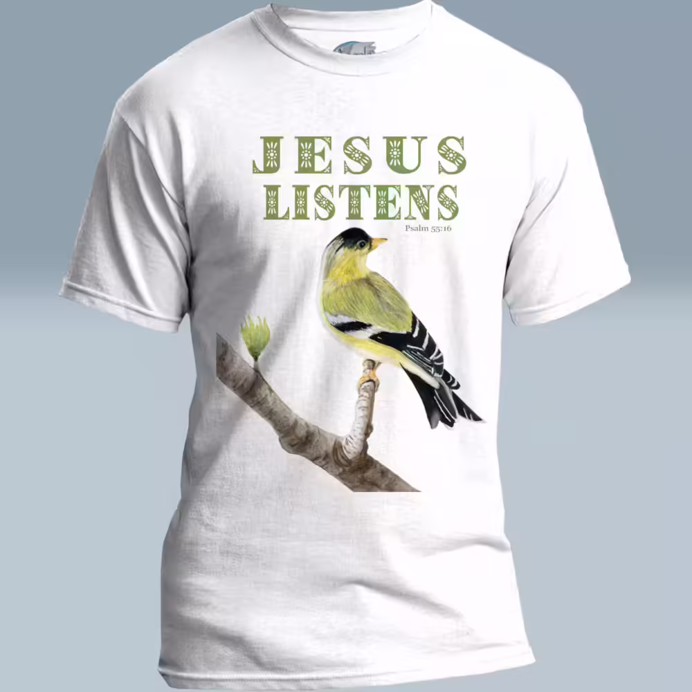 Finch of Faith Tee New Jesus Said Inspirational Shirt White Colored Haloed Tee