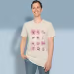 Floral Line and Wash Tee Beautiful Symphony of Pastels Natural Colored Haloed T-Shirt happy male customer wearing the tee shirt