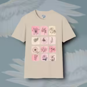 Floral Line and Wash Tee Beautiful Symphony of Pastels Sand Colored Haloed T-Shirt Framed by Angels Fly Here