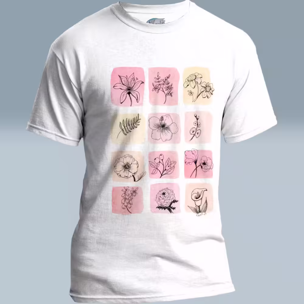 Floral Line and Wash Tee Beautiful Symphony of Pastels White Colored Haloed T-Shirt