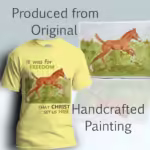 Free Spirit Foal Tee The Beautiful Gift of Freedom Corn Silk Colored Haloed Tee shown with the original watercolor painting