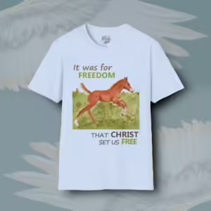 Free Spirit Foal Tee The Beautiful Gift of Freedom Light Blue Colored Haloed Tee Framed by Angels Fly Here