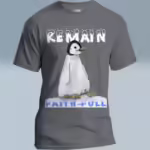 Frosty Penguin Tee Faith First, Advice for a Steadfast Graphite Heather Colored Haloed Tee