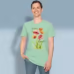 Glorious Poppies Tee Praising God in Beautiful Vibrant Colors Mint Green Colored Haloed Tee happy male customer wearing the tee shirt