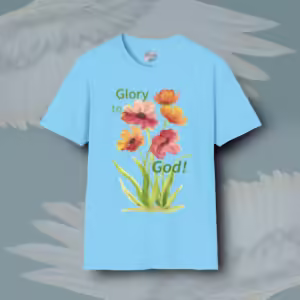 Glorious Poppies Tee Praising God in Beautiful Vibrant Colors Sky Colored Haloed Tee Framed By Angels Fly Here