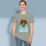 Grateful paws Tee - Dear Jesus, Beautiful Recognition Sage Colored Haloed T-Shirt happy male customer wearing the tee shirt