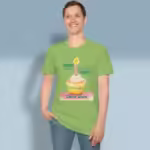 Happy Birthday Tee - Celebrate Your New Life in Christ Lime Colored Haloed Tee happy male customer wearing the tee shirt