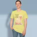 Hatched in Grace Tee Irresistibly Beautiful Baby Chick Corn Silk Colored Haloed Tee happy male customer wearing the tee shirt