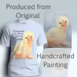 Hatched in Grace Tee Irresistibly Beautiful Baby Chick Light Blue Colored Haloed Tee shown with the original watercolor painting