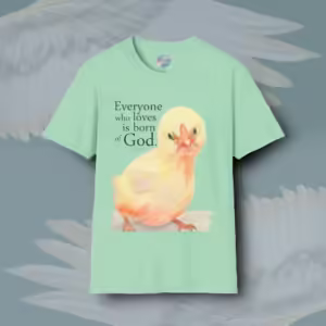 Hatched in Grace Tee Irresistibly Beautiful Baby Chick Mint Green Colored Haloed Tee by Angels Fly Here