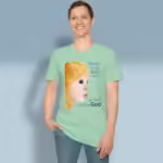Heart of Gold Tee Pure Faith, Beautiful Vision Mint Green Colored Haloed Tee happy male customer wearing the tee shirt