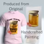 Honey Love Tee Beautiful Sweet Words of the Lord Light Pink Colored Haloed Tee shown with the original watercolor painting