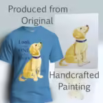 Instructive Pup Tee Look to the One Who Loves You Heather Sapphire colored Haloed T-Shirt shown with the original watercolor painting