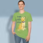 Instructive Pup Tee Look to the One Who Loves You Lime colored Haloed T-Shirt happy male customer wearing the Tee Shirt