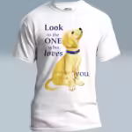 Instructive Pup Tee Look to the One Who Loves You White colored Haloed T-Shirt framed by Angels Fly Here