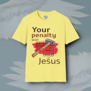 Jesus Paid with His Blood Beautiful Gift of Grace Corn Silk colored Haloed Tee Framed By Angels Fly Here
