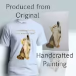 Jubilant Paws Tee Its Beautiful to Praise the Lord Light Blue Colored Haloed Tee shown with the original watercolor painting